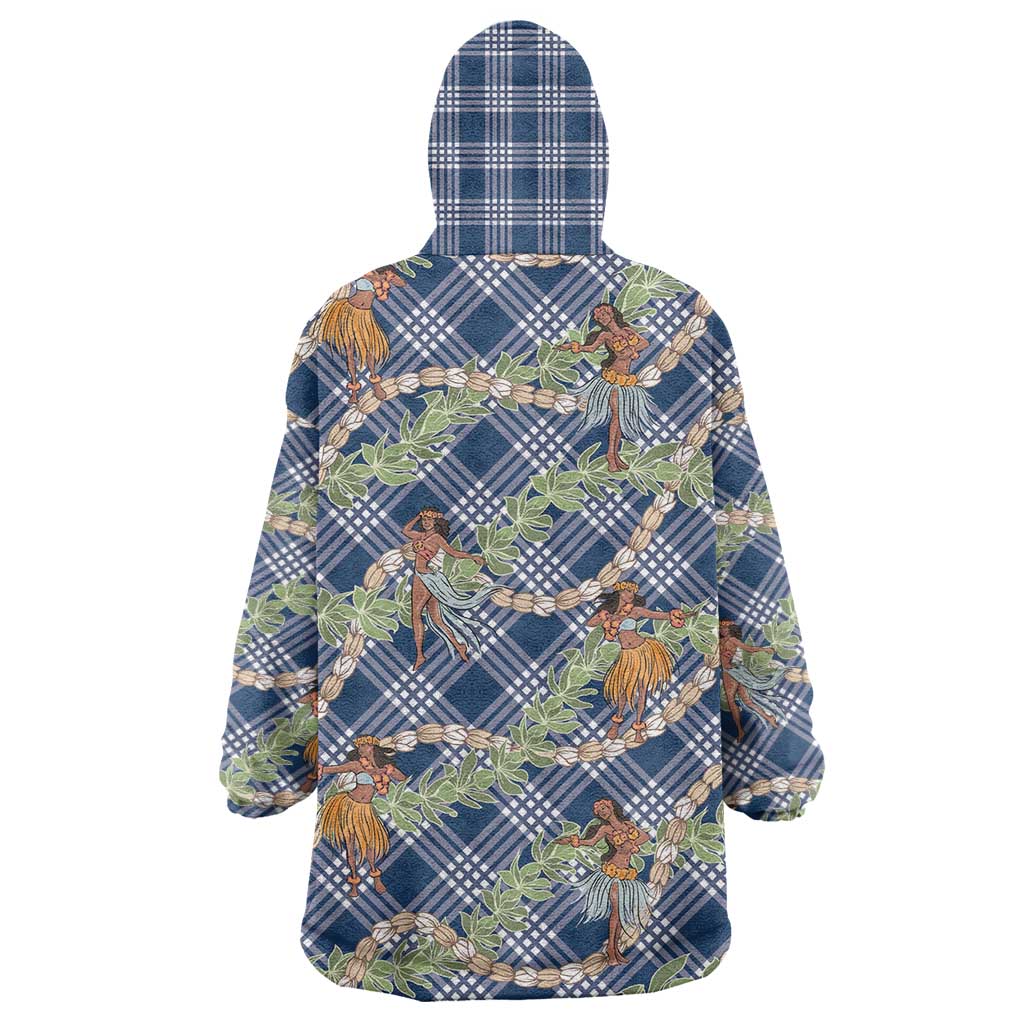 Navy Blue Palaka Hula Girls Seamless Hawaii Aloha Wearable Blanket Hoodie - Polynesian Pride