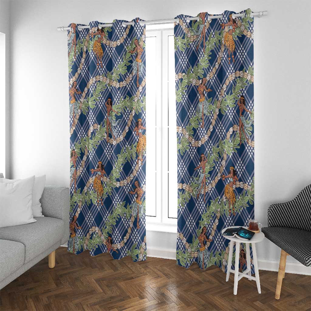 Navy Blue Palaka Hula Girls Seamless Hawaii Aloha Window Curtain - Polynesian Pride