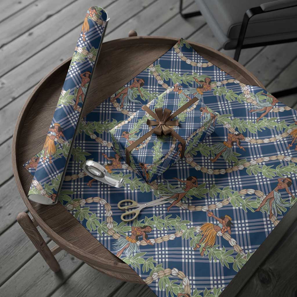 Navy Blue Palaka Hula Girls Seamless Hawaii Aloha Wrapping Paper LT7 - Polynesian Pride