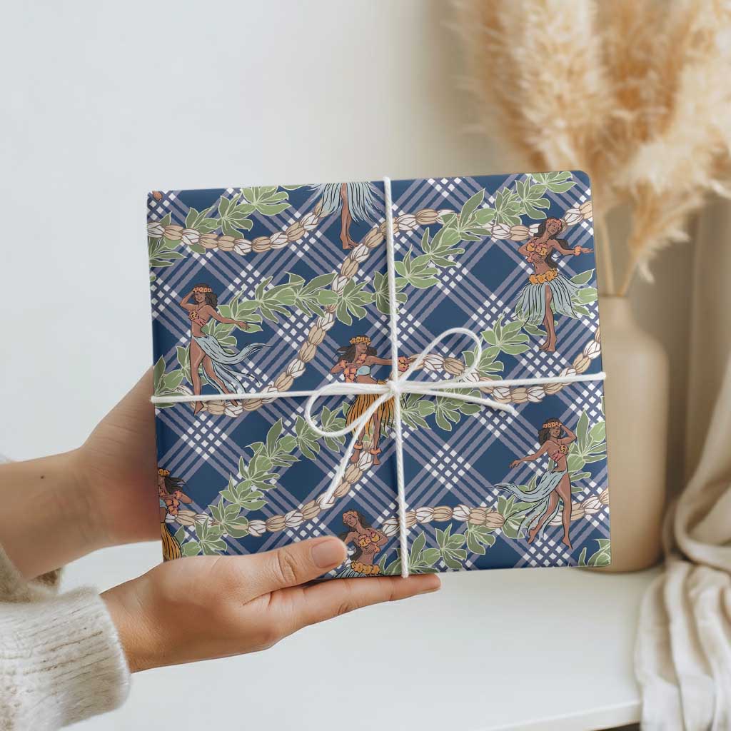 Navy Blue Palaka Hula Girls Seamless Hawaii Aloha Wrapping Paper LT7 - Polynesian Pride