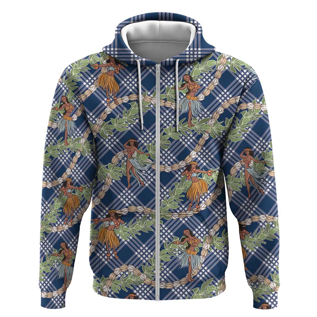 Navy Blue Palaka Hula Girls Seamless Hawaii Aloha Zip Hoodie LT7 Zip Hoodie Navy Blue - Polynesian Pride