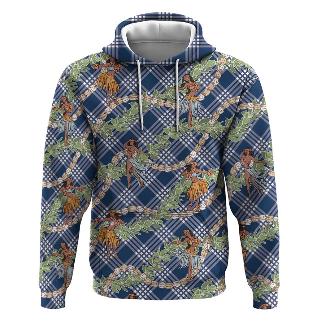 Navy Blue Palaka Hula Girls Seamless Hawaii Aloha Zip Hoodie LT7 Pullover Hoodie Navy Blue - Polynesian Pride