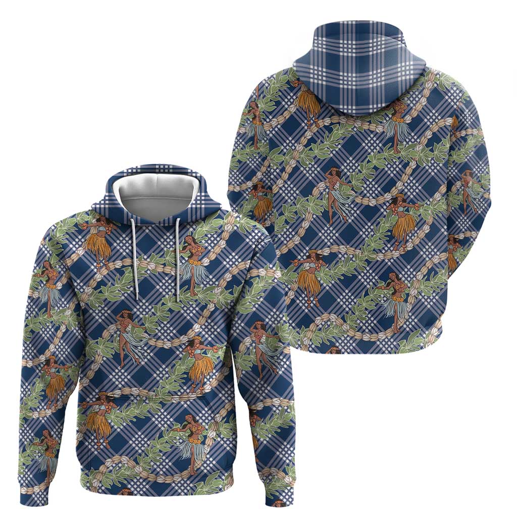 Navy Blue Palaka Hula Girls Seamless Hawaii Aloha Zip Hoodie LT7 - Polynesian Pride