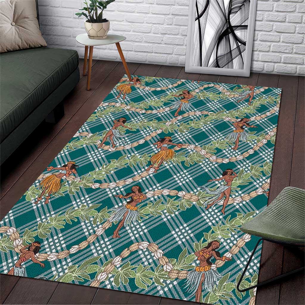 Teal Palaka Hula Girls Seamless Hawaii Aloha Area Rug - Polynesian Pride