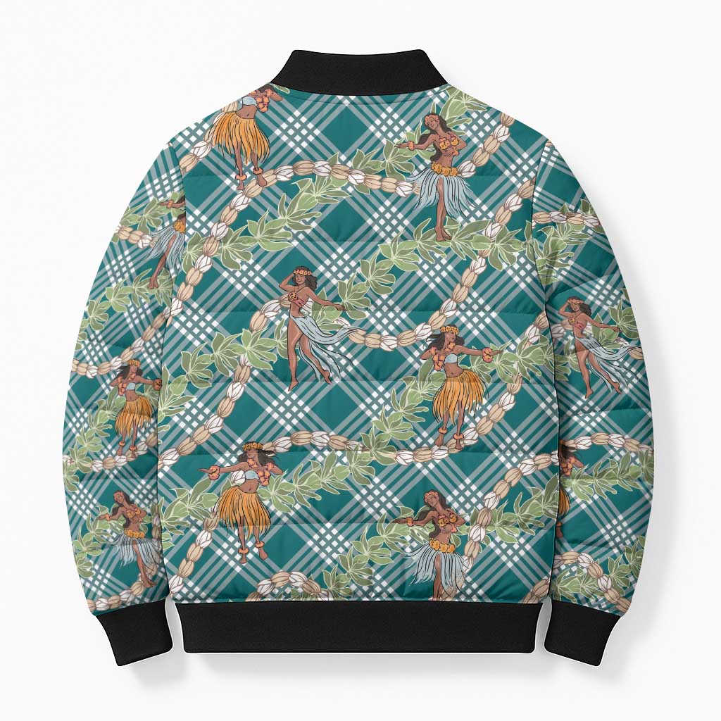 Teal Palaka Hula Girls Seamless Hawaii Aloha Bomber Puffer Jacket - Polynesian Pride