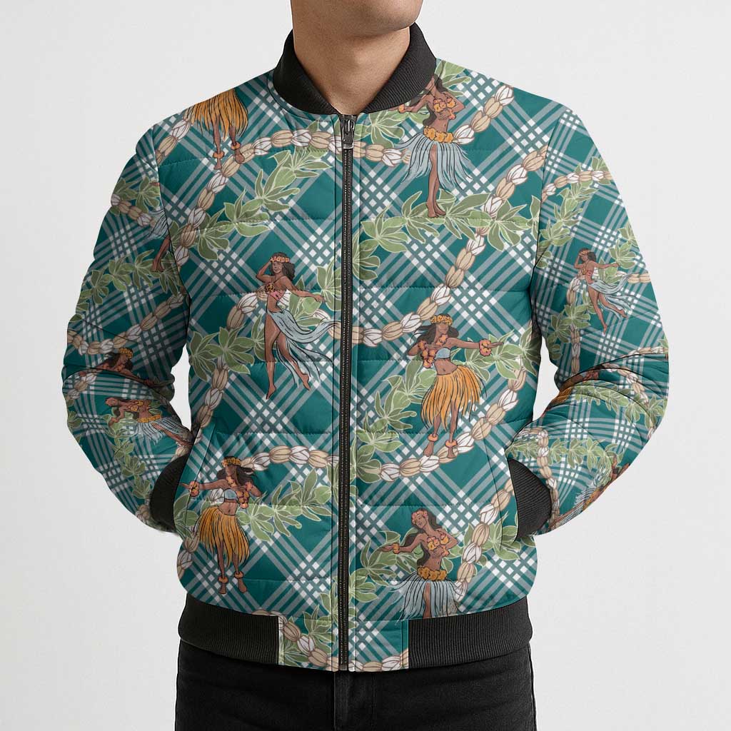 Teal Palaka Hula Girls Seamless Hawaii Aloha Bomber Puffer Jacket - Polynesian Pride
