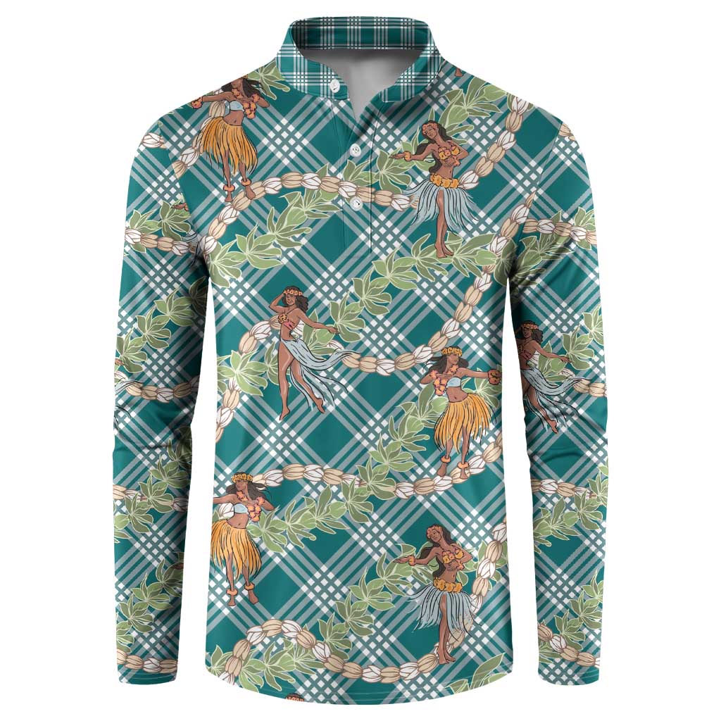 Teal Palaka Hula Girls Seamless Hawaii Aloha Button Sweatshirt - Polynesian Pride