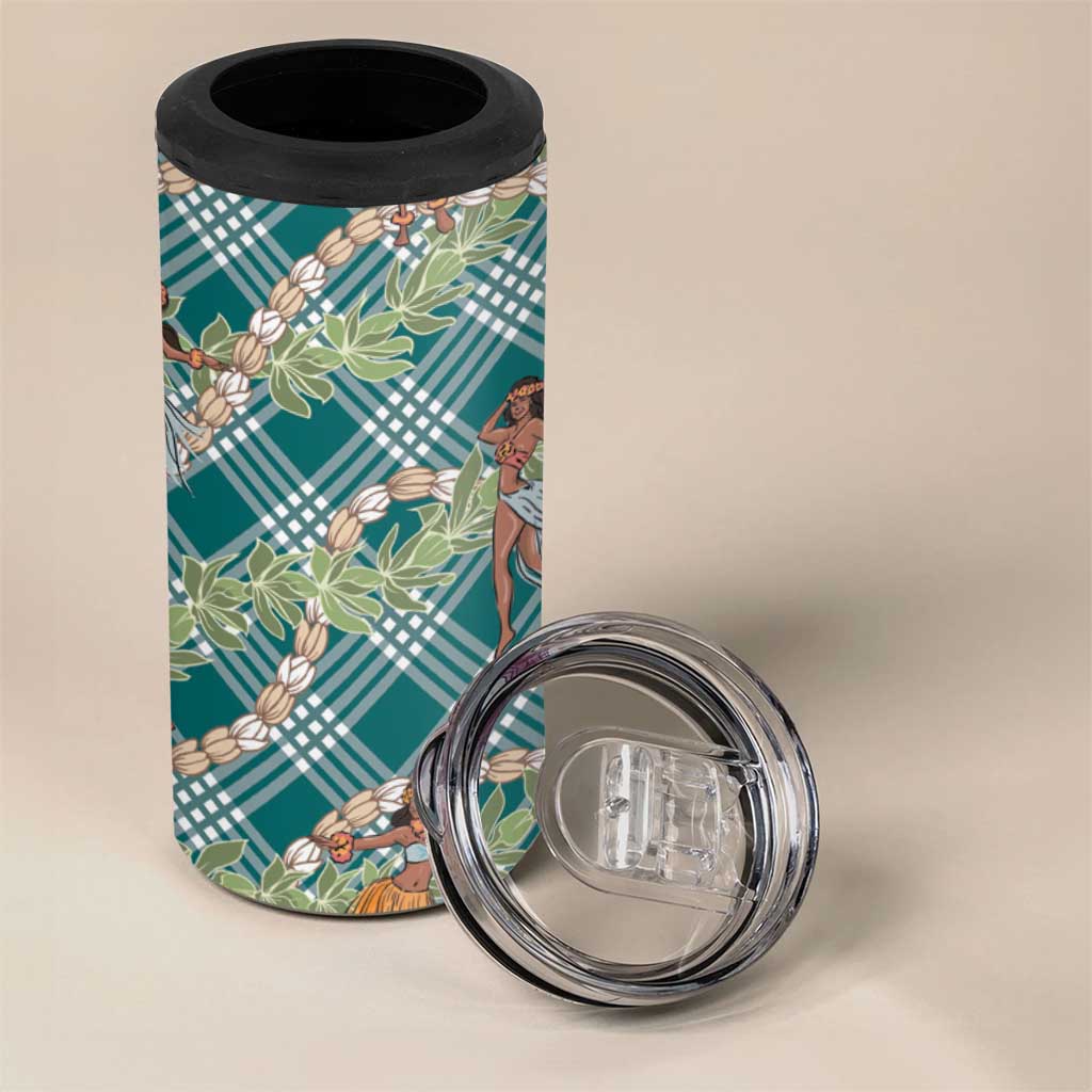 Teal Palaka Hula Girls Seamless Hawaii Aloha 4 in 1 Can Cooler Tumbler - Polynesian Pride