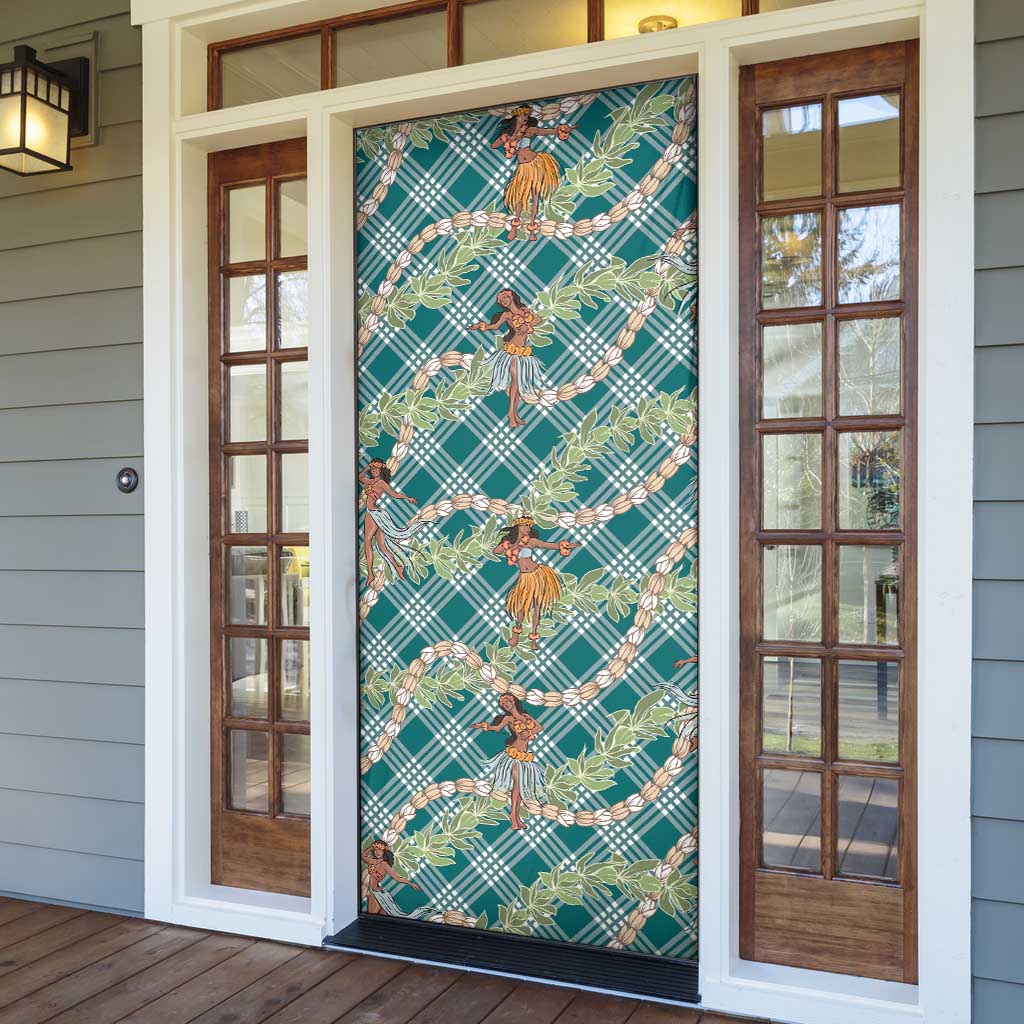 Teal Palaka Hula Girls Seamless Hawaii Aloha Door Cover - Polynesian Pride