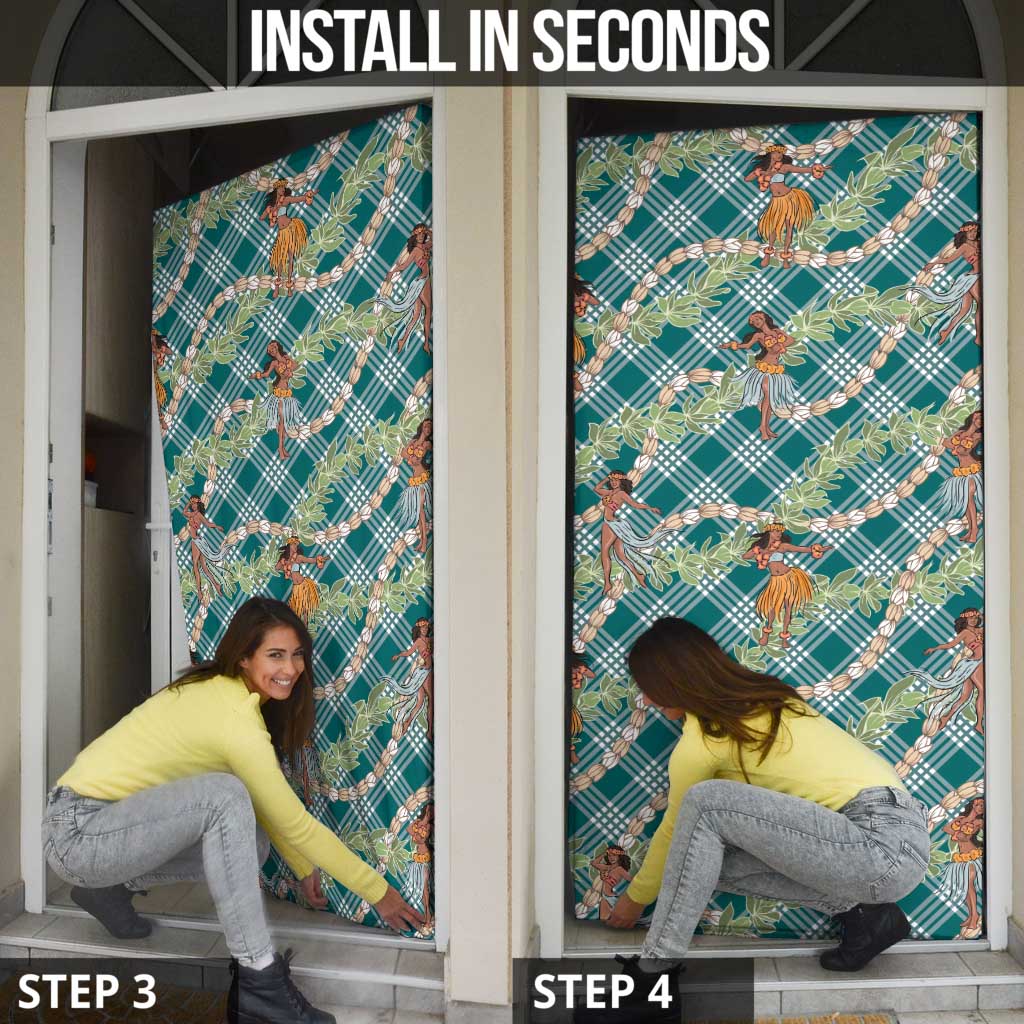 Teal Palaka Hula Girls Seamless Hawaii Aloha Door Cover - Polynesian Pride