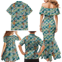 Teal Palaka Hula Girls Seamless Hawaii Aloha Family Matching Mermaid Dress and Hawaiian Shirt - Polynesian Pride