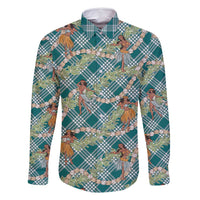 Teal Palaka Hula Girls Seamless Hawaii Aloha Family Matching Mermaid Dress and Hawaiian Shirt - Polynesian Pride