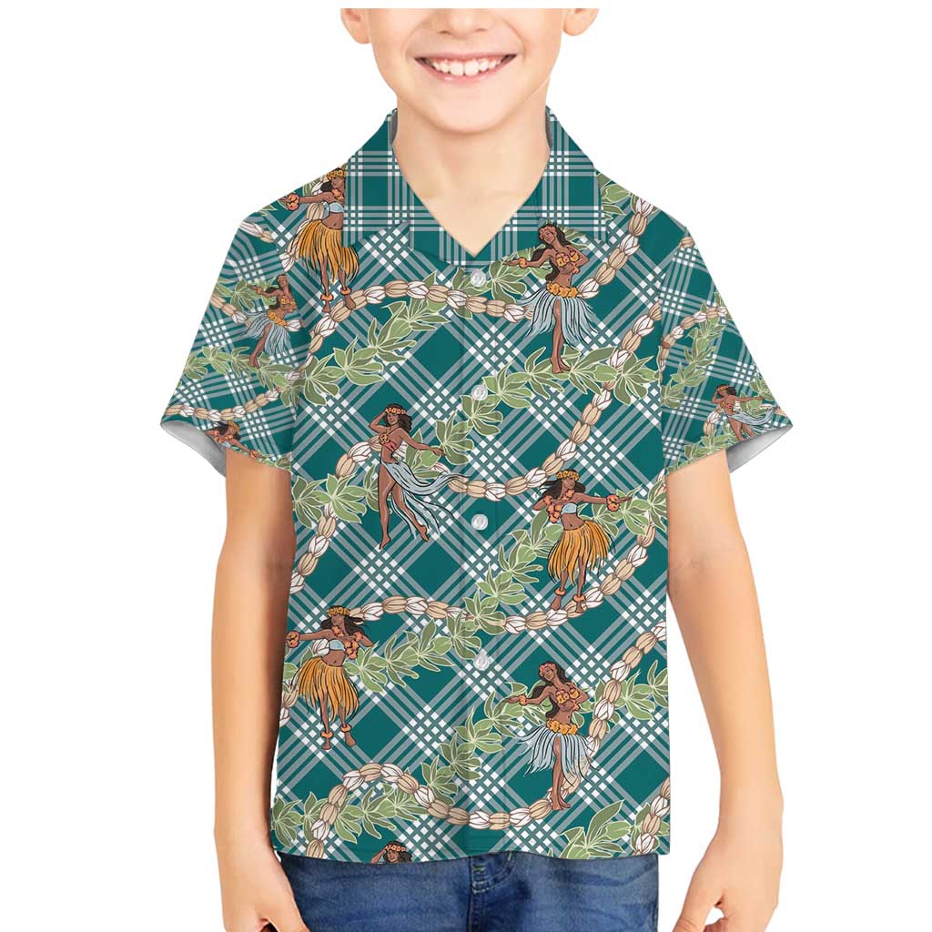 Teal Palaka Hula Girls Seamless Hawaii Aloha Family Matching Mermaid Dress and Hawaiian Shirt - Polynesian Pride