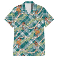 Teal Palaka Hula Girls Seamless Hawaii Aloha Family Matching Off Shoulder Maxi Dress and Hawaiian Shirt - Polynesian Pride