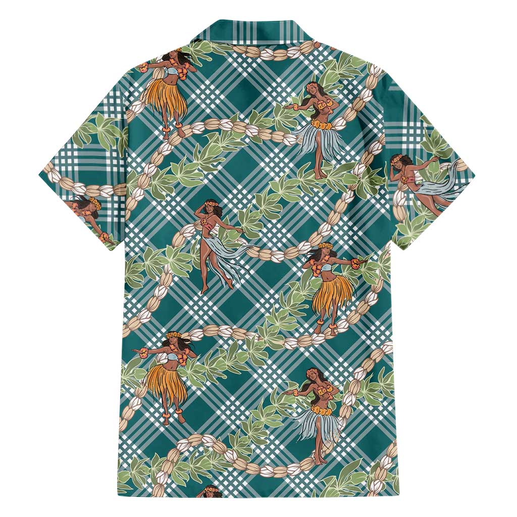Teal Palaka Hula Girls Seamless Hawaii Aloha Family Matching Off Shoulder Maxi Dress and Hawaiian Shirt - Polynesian Pride