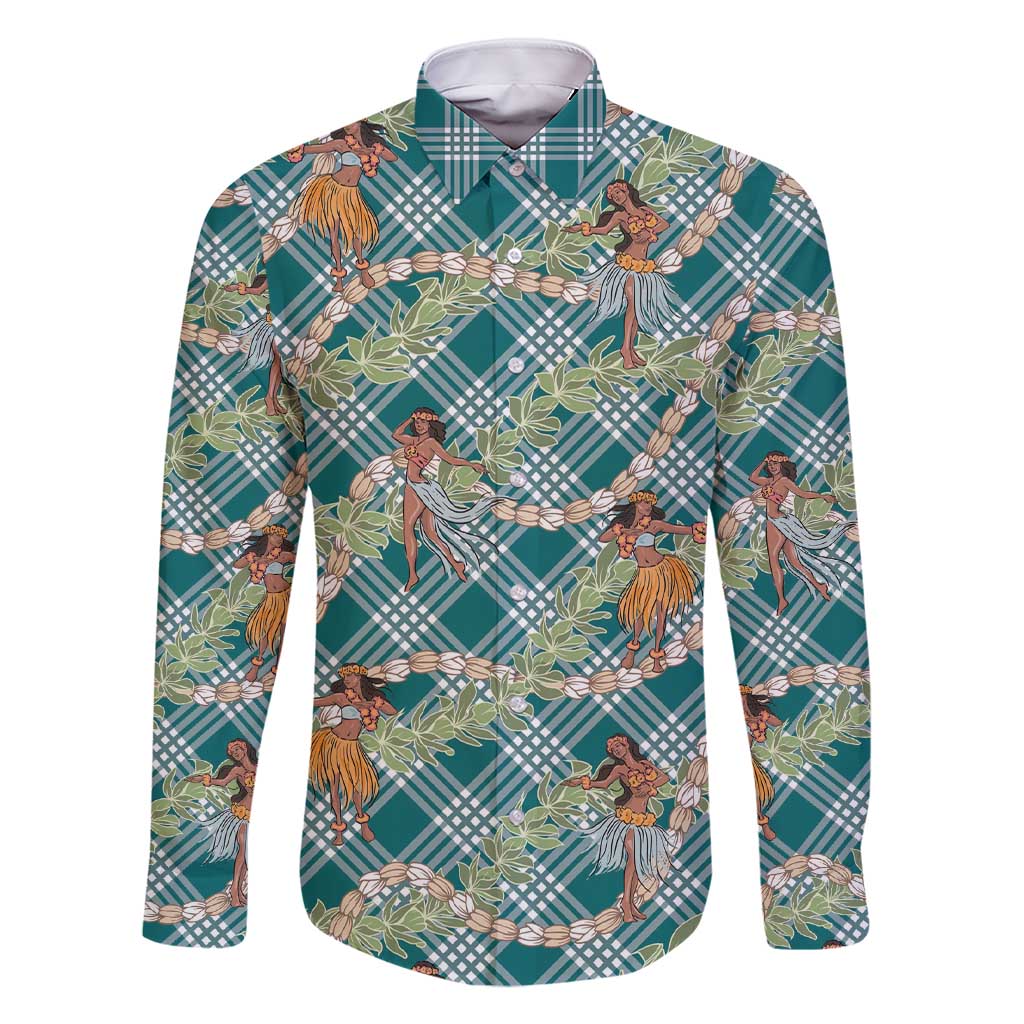 Teal Palaka Hula Girls Seamless Hawaii Aloha Family Matching Short Sleeve Bodycon Dress and Hawaiian Shirt - Polynesian Pride