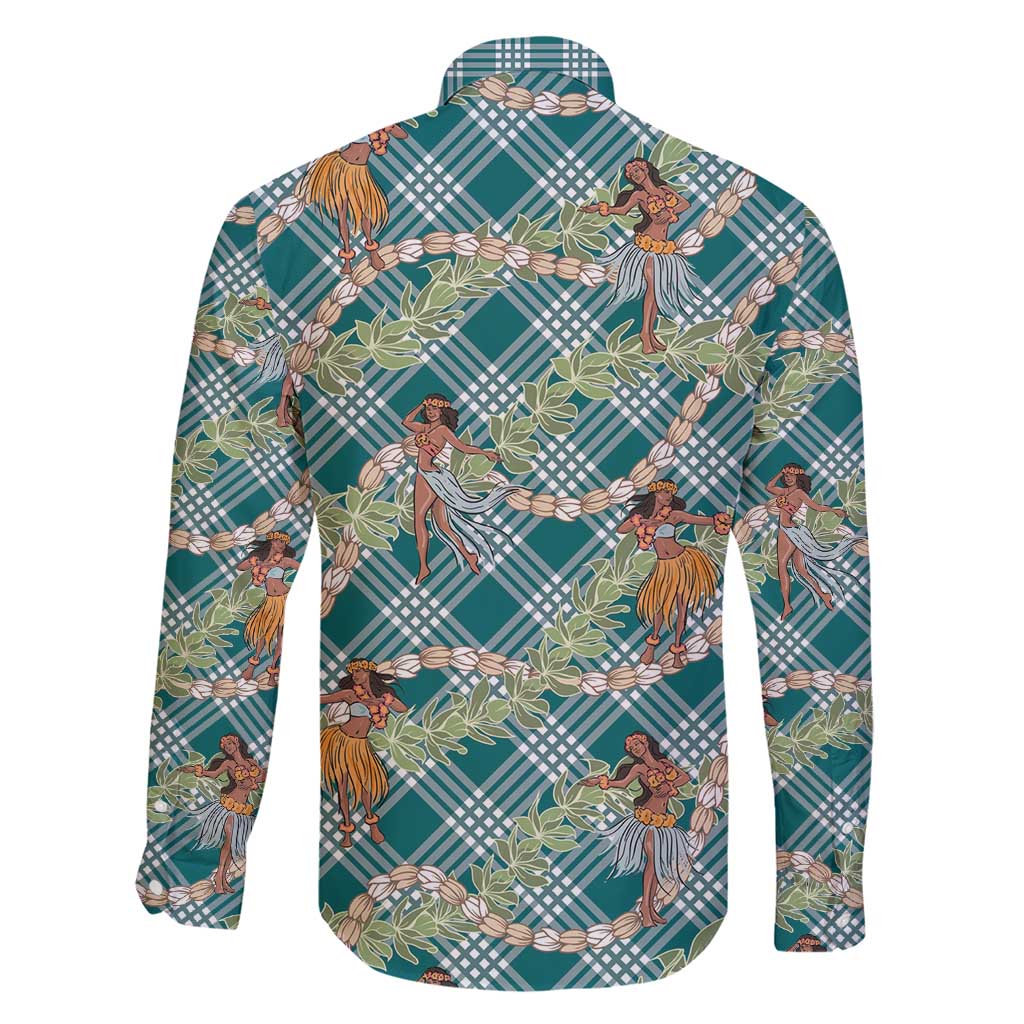 Teal Palaka Hula Girls Seamless Hawaii Aloha Family Matching Short Sleeve Bodycon Dress and Hawaiian Shirt - Polynesian Pride