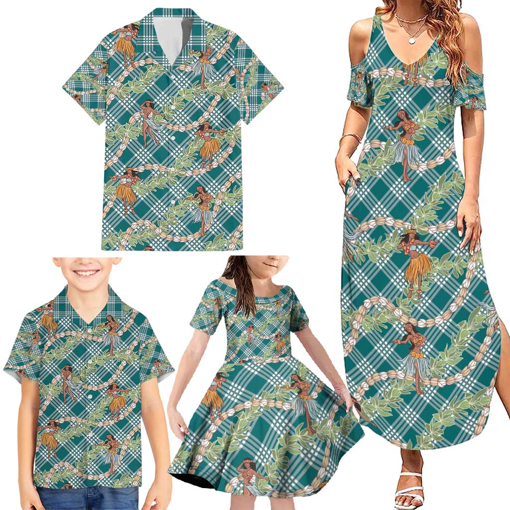 Teal Palaka Hula Girls Seamless Hawaii Aloha Family Matching Summer Maxi Dress and Hawaiian Shirt - Polynesian Pride