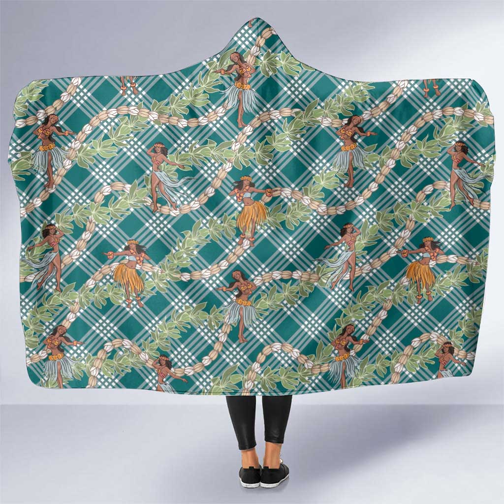 Teal Palaka Hula Girls Seamless Hawaii Aloha Hooded Blanket LT7 One Size Teal - Polynesian Pride