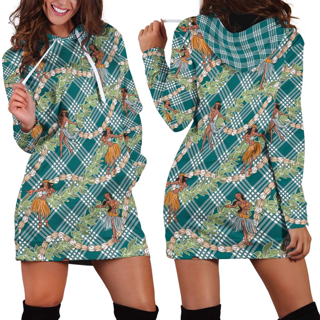 Teal Palaka Hula Girls Seamless Hawaii Aloha Hoodie Dress - Polynesian Pride