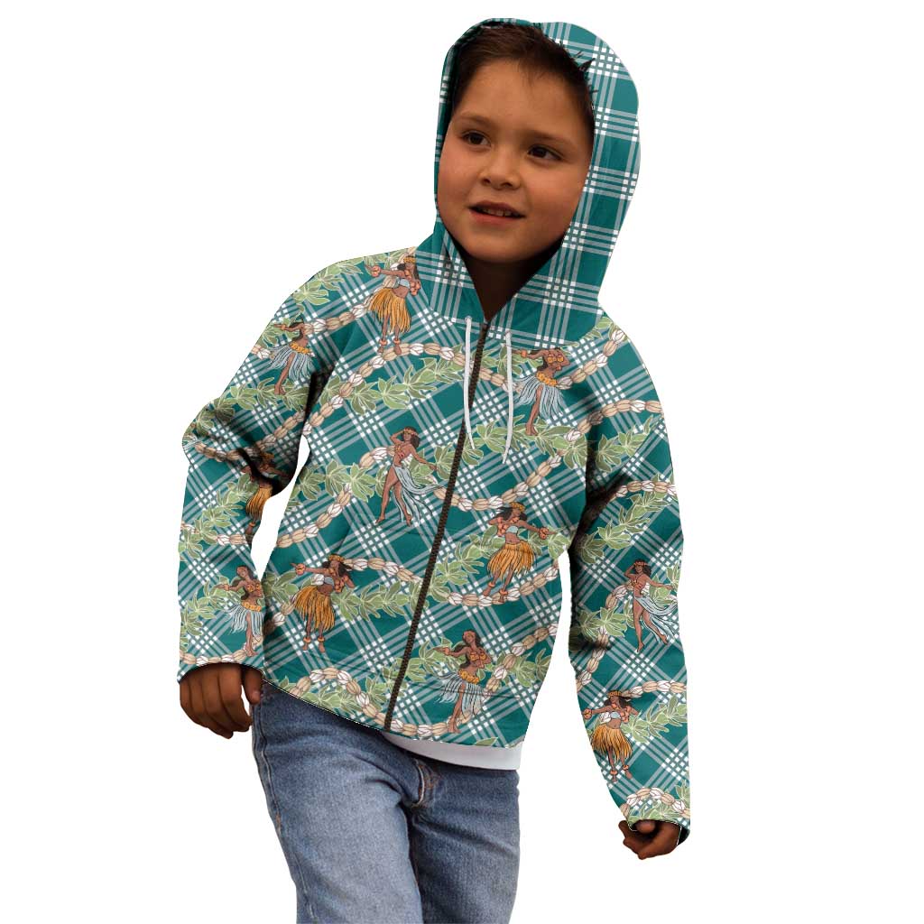 Teal Palaka Hula Girls Seamless Hawaii Aloha Kid Hoodie - Polynesian Pride