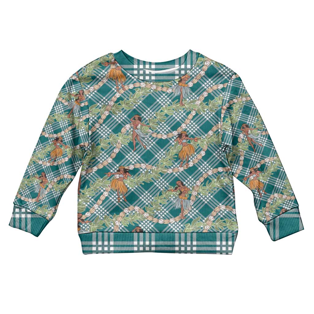 Teal Palaka Hula Girls Seamless Hawaii Aloha Kid Ugly Christmas Sweater - Polynesian Pride