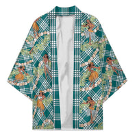 Teal Palaka Hula Girls Seamless Hawaii Aloha Kimono - Polynesian Pride