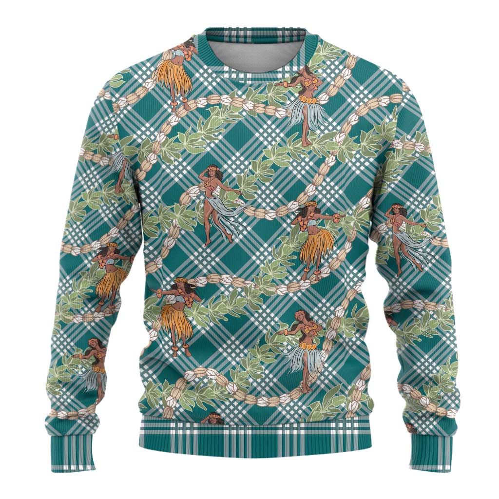 Teal Palaka Hula Girls Seamless Hawaii Aloha Ugly Christmas Sweater - Polynesian Pride