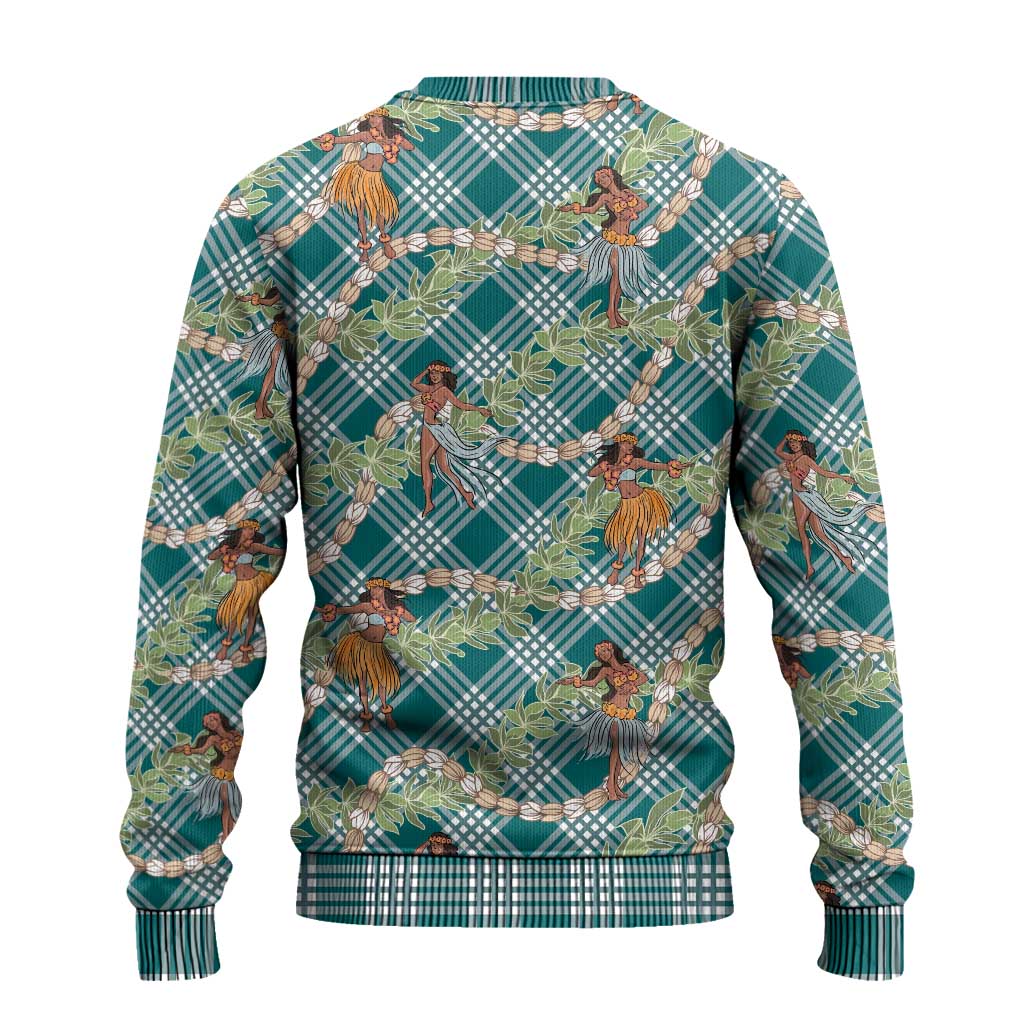 Teal Palaka Hula Girls Seamless Hawaii Aloha Ugly Christmas Sweater - Polynesian Pride