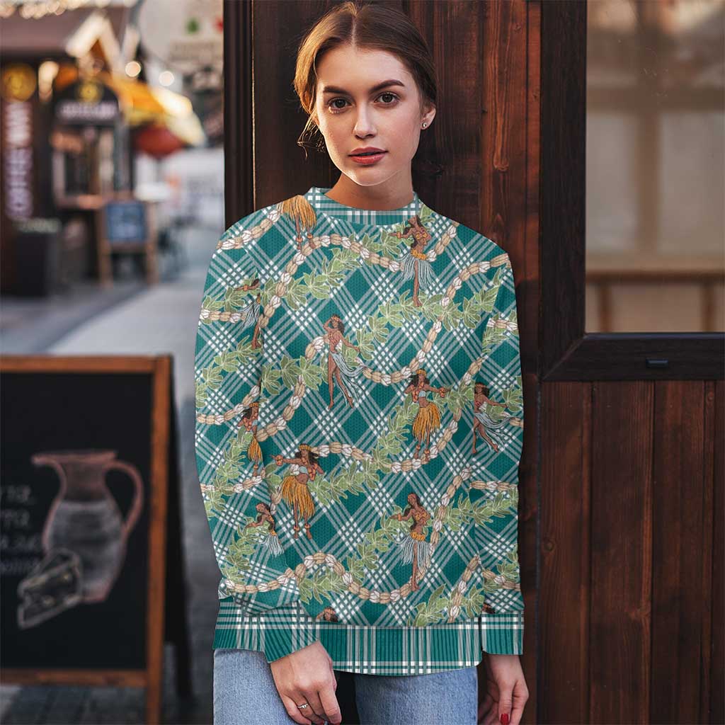 Teal Palaka Hula Girls Seamless Hawaii Aloha Ugly Christmas Sweater - Polynesian Pride