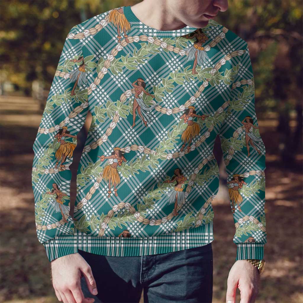 Teal Palaka Hula Girls Seamless Hawaii Aloha Ugly Christmas Sweater - Polynesian Pride