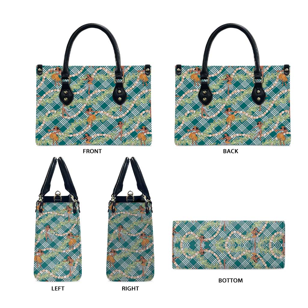Teal Palaka Hula Girls Seamless Hawaii Aloha Leather Bag - Polynesian Pride