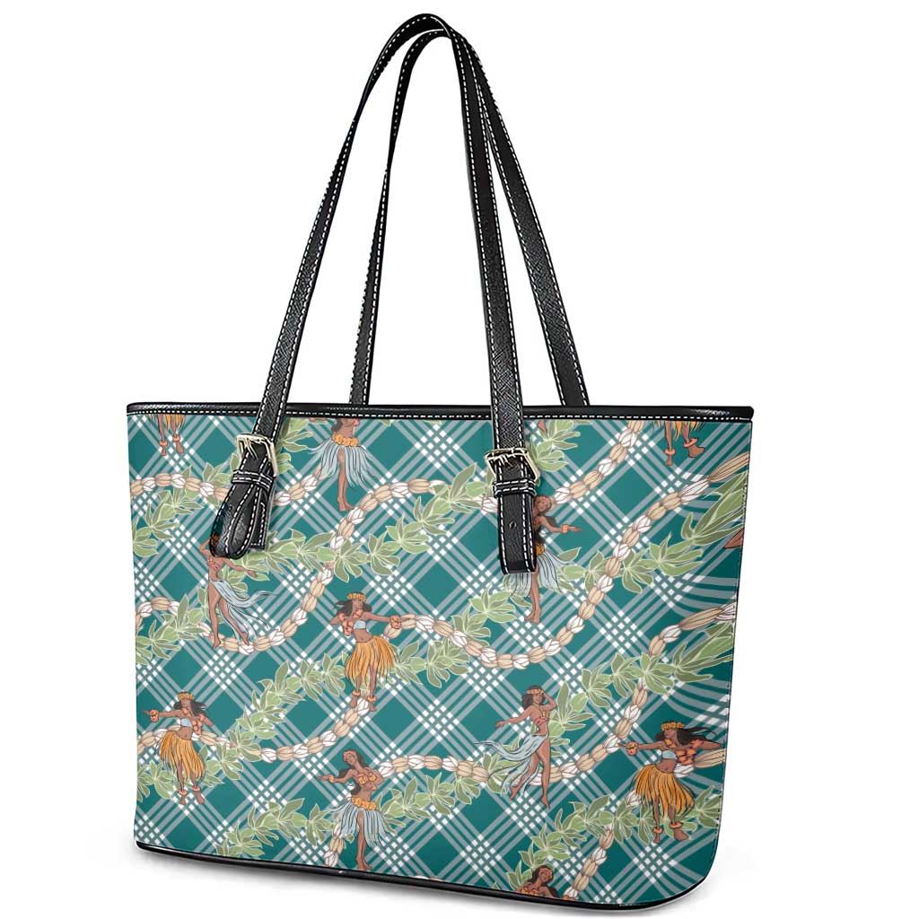 Teal Palaka Hula Girls Seamless Hawaii Aloha Leather Tote Bag - Polynesian Pride