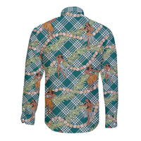 Teal Palaka Hula Girls Seamless Hawaii Aloha Long Sleeve Button Shirt - Polynesian Pride