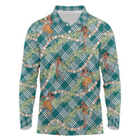 Teal Palaka Hula Girls Seamless Hawaii Aloha Long Sleeve Polo Shirt LT7 Teal - Polynesian Pride
