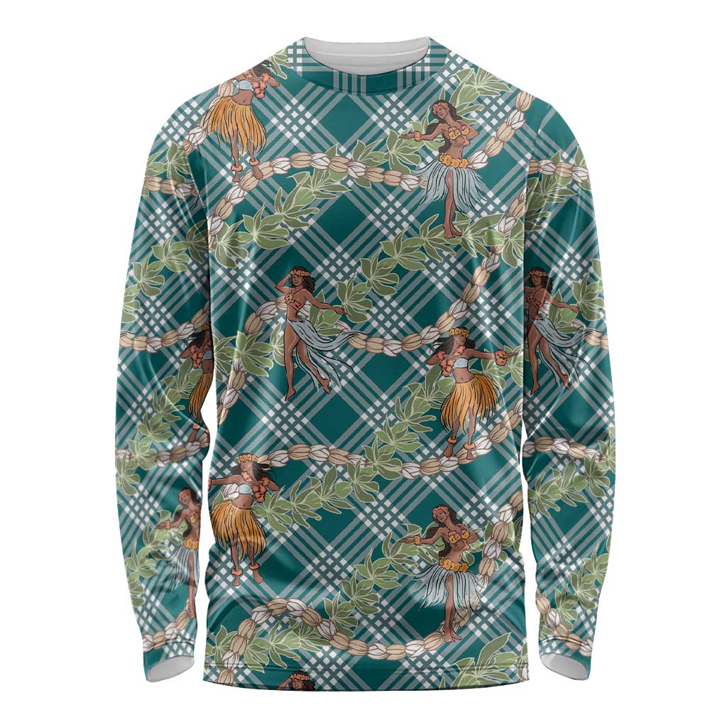 Teal Palaka Hula Girls Seamless Hawaii Aloha Long Sleeve Shirt - Polynesian Pride