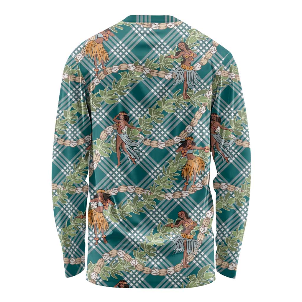 Teal Palaka Hula Girls Seamless Hawaii Aloha Long Sleeve Shirt - Polynesian Pride