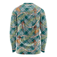 Teal Palaka Hula Girls Seamless Hawaii Aloha Long Sleeve Shirt - Polynesian Pride