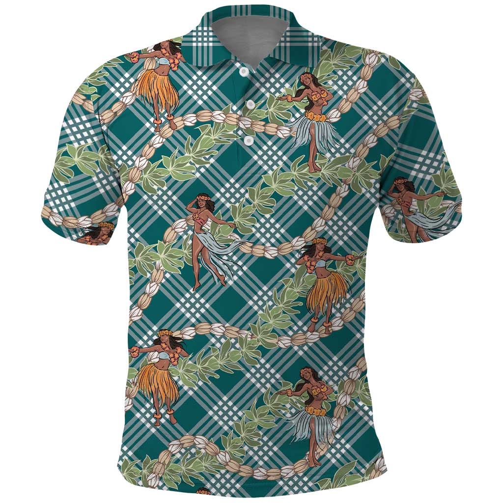 Teal Palaka Hula Girls Seamless Hawaii Aloha Polo Shirt - Polynesian Pride