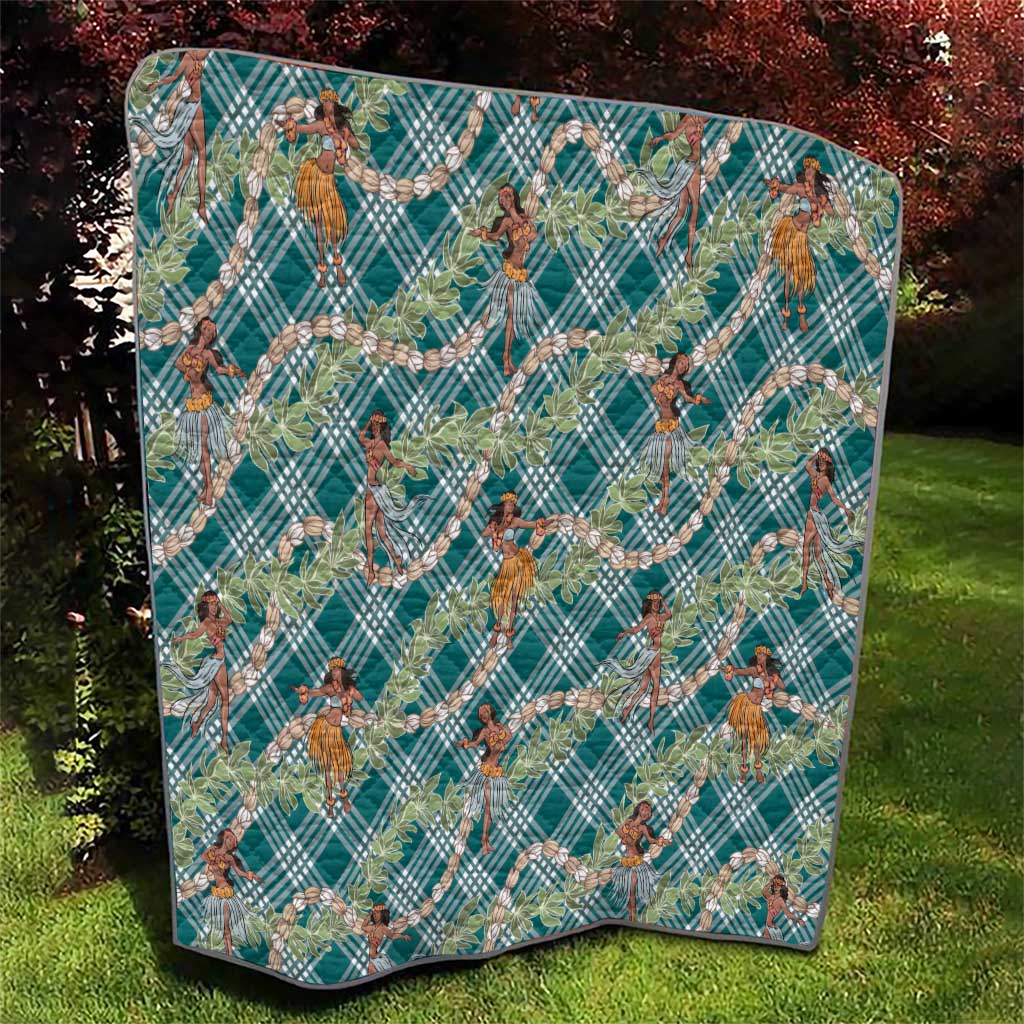 Teal Palaka Hula Girls Seamless Hawaii Aloha Quilt - Polynesian Pride