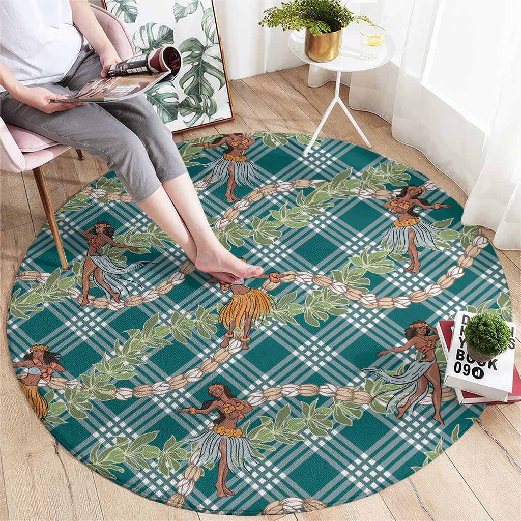 Teal Palaka Hula Girls Seamless Hawaii Aloha Round Carpet LT7 - Polynesian Pride