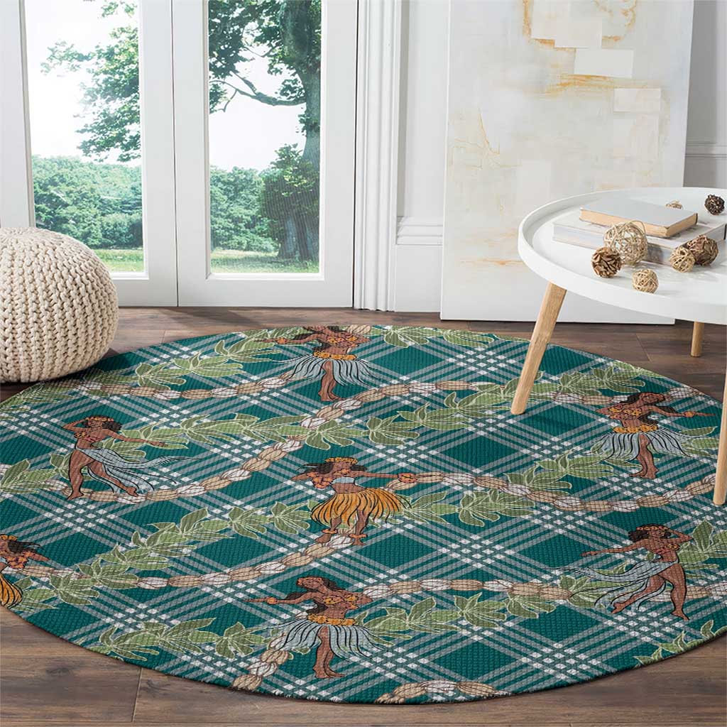 Teal Palaka Hula Girls Seamless Hawaii Aloha Round Carpet LT7 - Polynesian Pride
