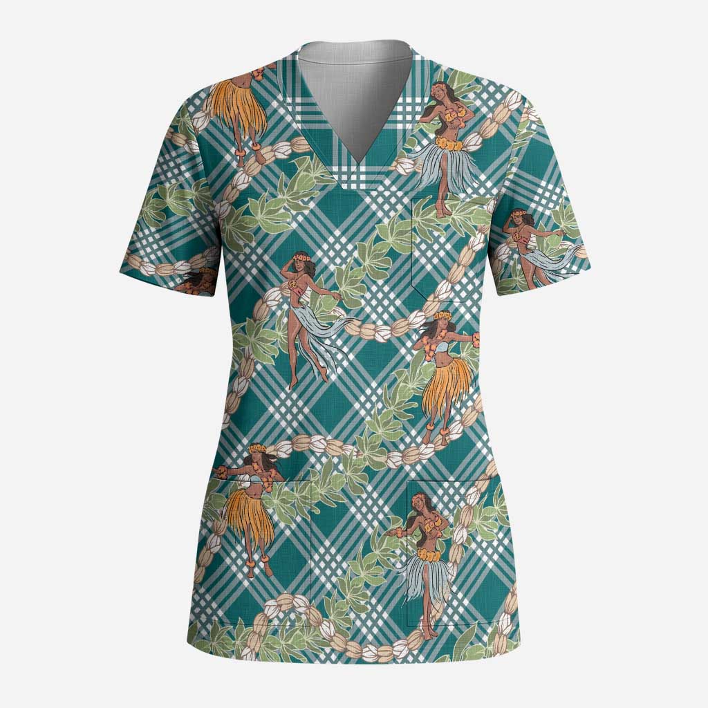 Teal Palaka Hula Girls Seamless Hawaii Aloha Scrub Top LT7 Adult Teal - Polynesian Pride