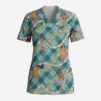 Teal Palaka Hula Girls Seamless Hawaii Aloha Scrub Top LT7 Adult Teal - Polynesian Pride