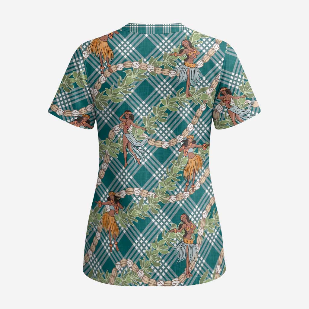 Teal Palaka Hula Girls Seamless Hawaii Aloha Scrub Top LT7 - Polynesian Pride