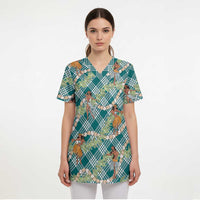 Teal Palaka Hula Girls Seamless Hawaii Aloha Scrub Top LT7 - Polynesian Pride