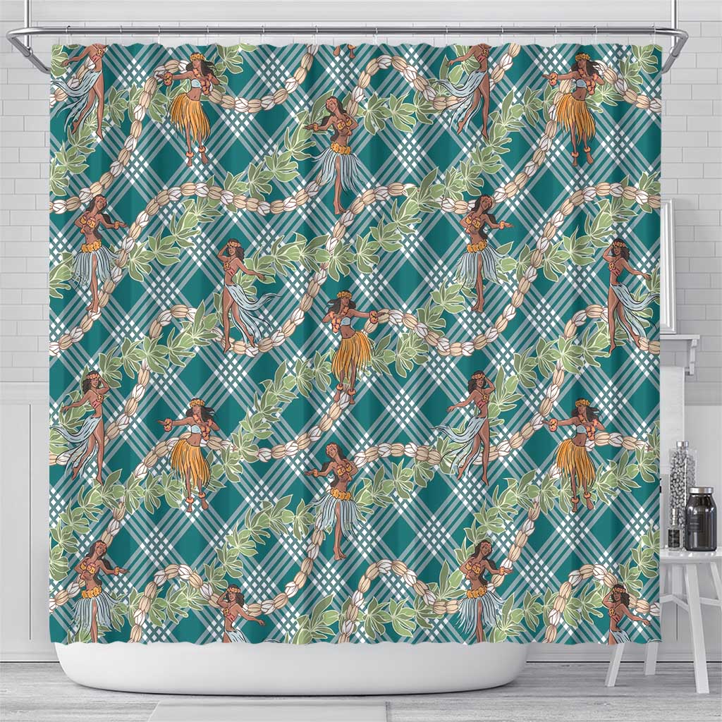 Teal Palaka Hula Girls Seamless Hawaii Aloha Shower Curtain - Polynesian Pride