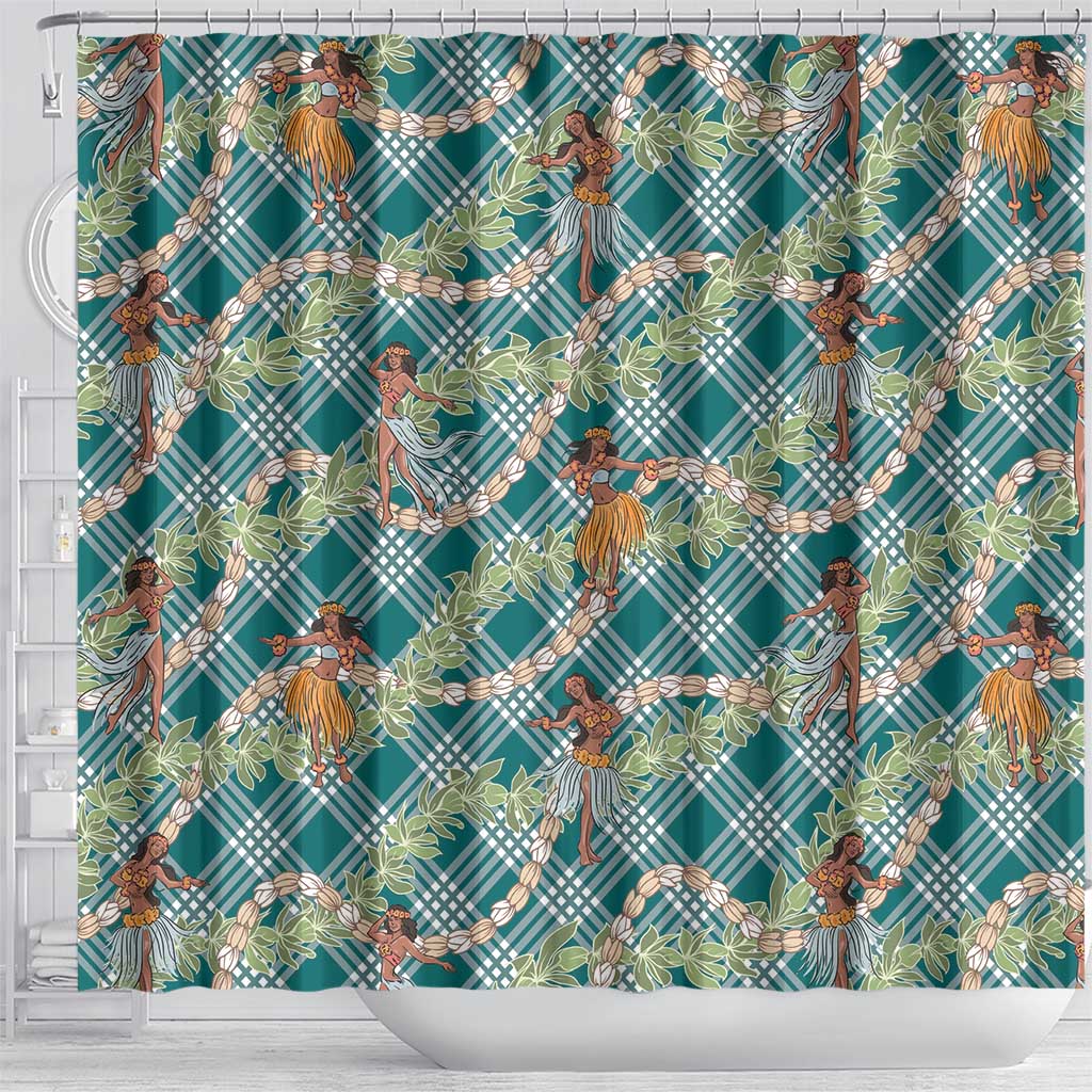 Teal Palaka Hula Girls Seamless Hawaii Aloha Shower Curtain - Polynesian Pride