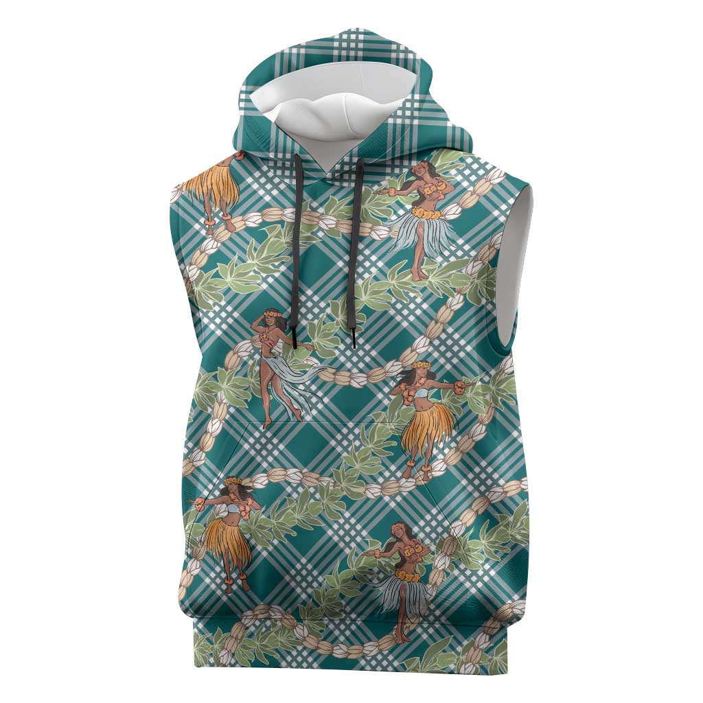 Teal Palaka Hula Girls Seamless Hawaii Aloha Sleeveless Hoodie - Polynesian Pride