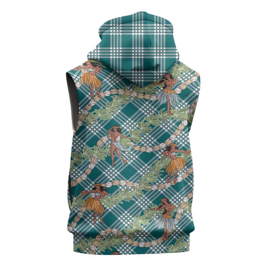 Teal Palaka Hula Girls Seamless Hawaii Aloha Sleeveless Hoodie - Polynesian Pride